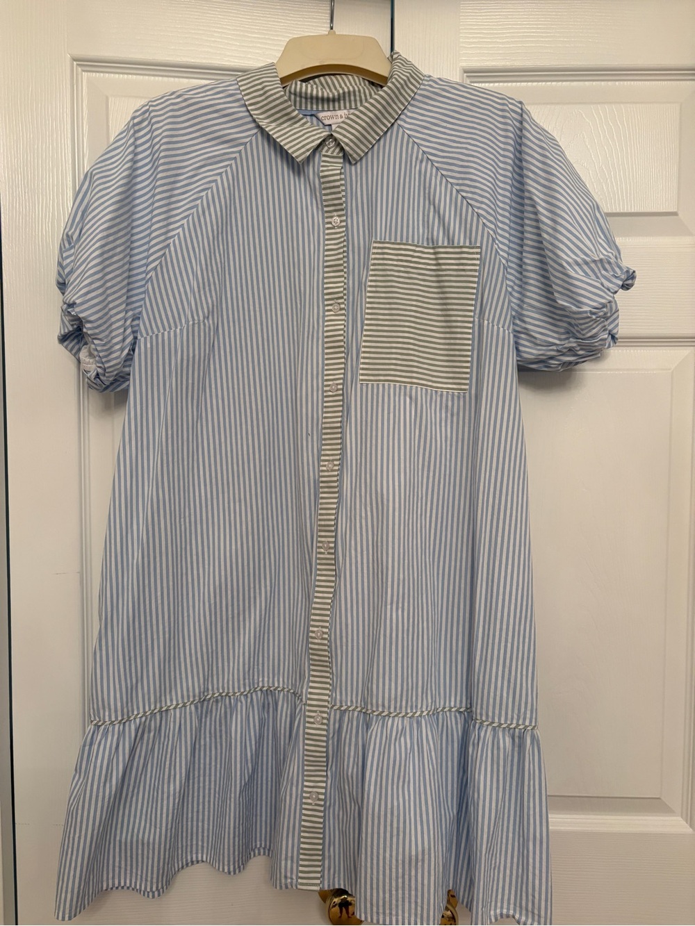 Crown & Ivy Blue and White Striped Button-Front Shirt Dress SZ XL